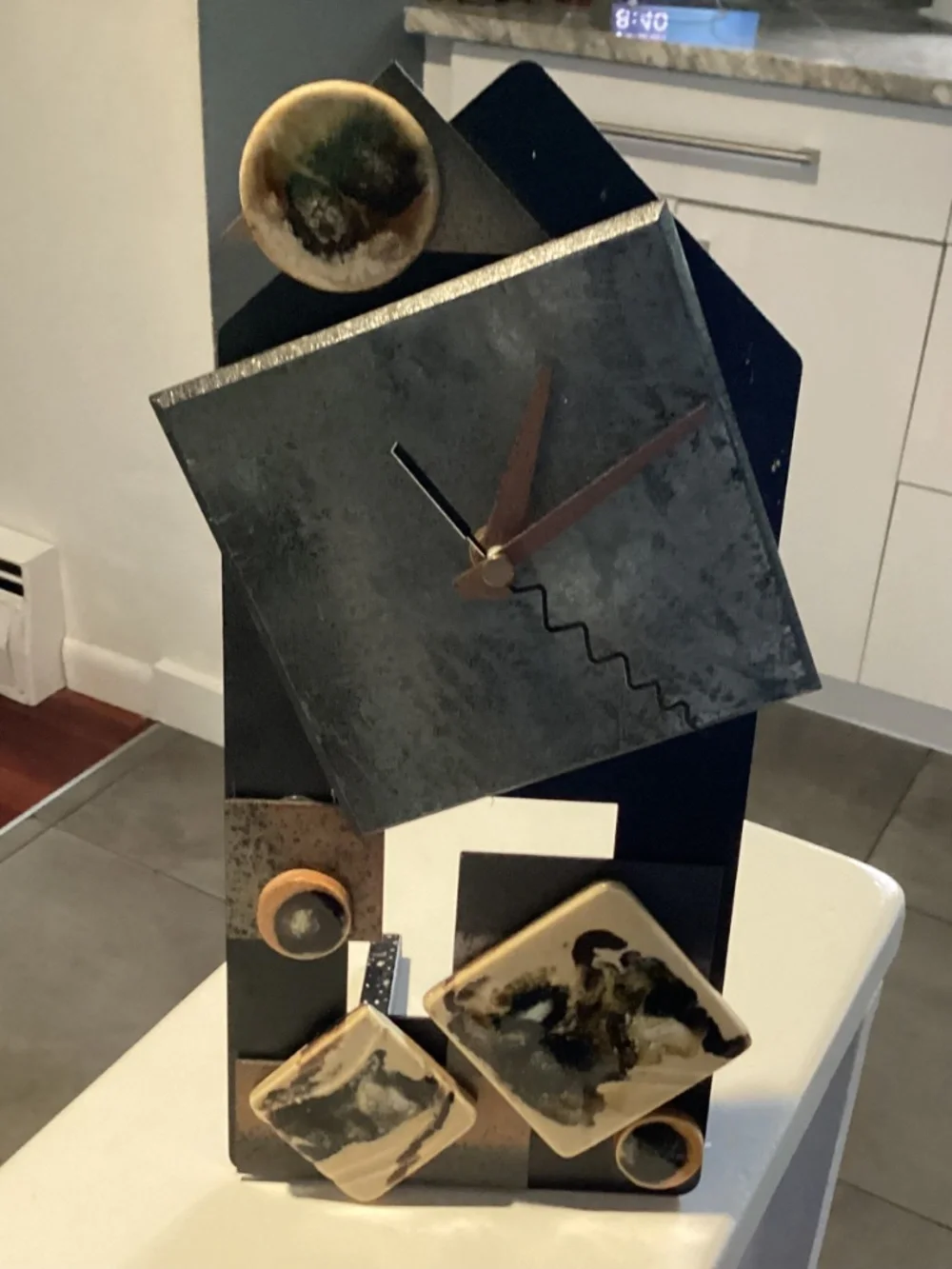 ARTIST MADE STONE. N DETAILED FUNKY BRUTALIST CLOCK. OOAK